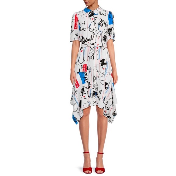 Karl Lagerfeld Dresses & Skirts - KARL LAGERFELD PARIS White Logo Sketch Print Short Sleeve Shirtdress Size 4